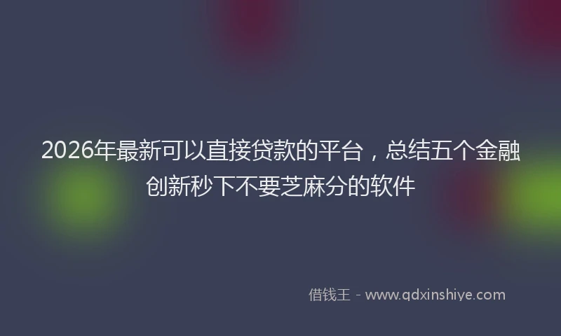 2026年最新可以直接贷款的平台，总结五个金融创新秒下不要芝麻分的软件