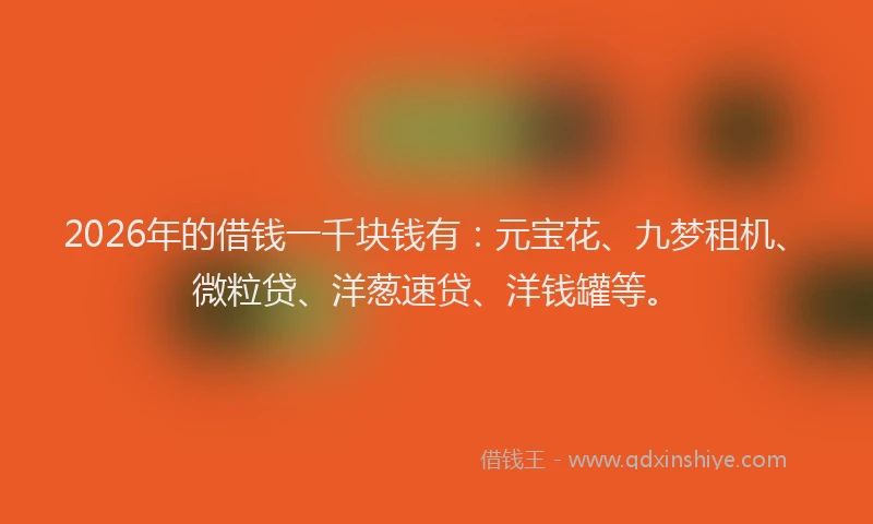 2026年的借钱一千块钱有：元宝花、九梦租机、微粒贷、洋葱速贷、洋钱罐等。