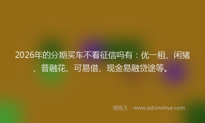 2026年的分期买车不看征信吗有:优一租、闲猪、普融花、可易借、现金易融贷途等。