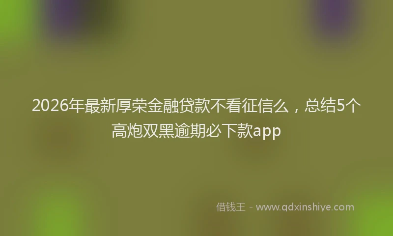 2026年最新厚荣金融贷款不看征信么,总结5个高炮双黑逾期必下款app