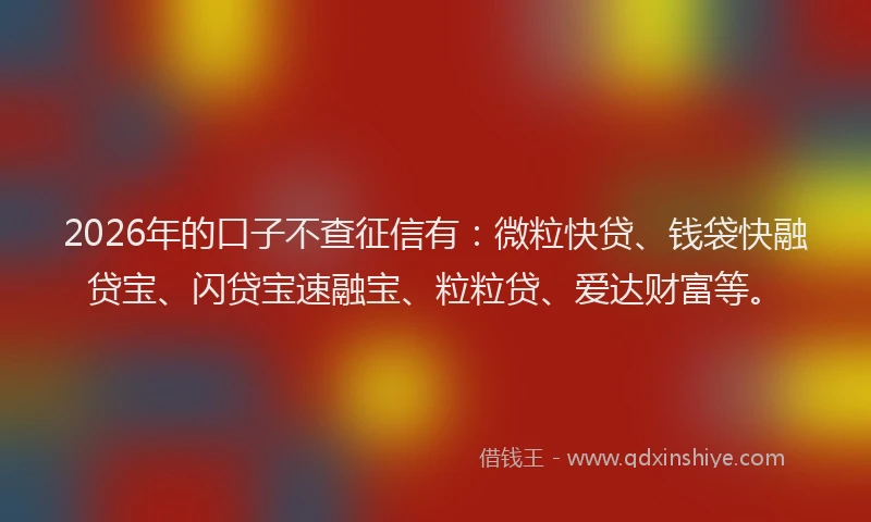 2026年的口子不查征信有：微粒快贷、钱袋快融贷宝、闪贷宝速融宝、粒粒贷、爱达财富等。