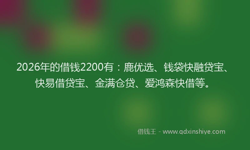 2026年的借钱2200有:鹿优选、钱袋快融贷宝、快易借贷宝、金满仓贷、爱鸿森快借等。
