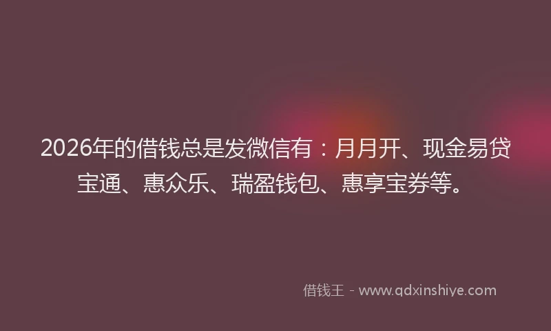 2026年的借钱总是发微信有：月月开、现金易贷宝通、惠众乐、瑞盈钱包、惠享宝券等。