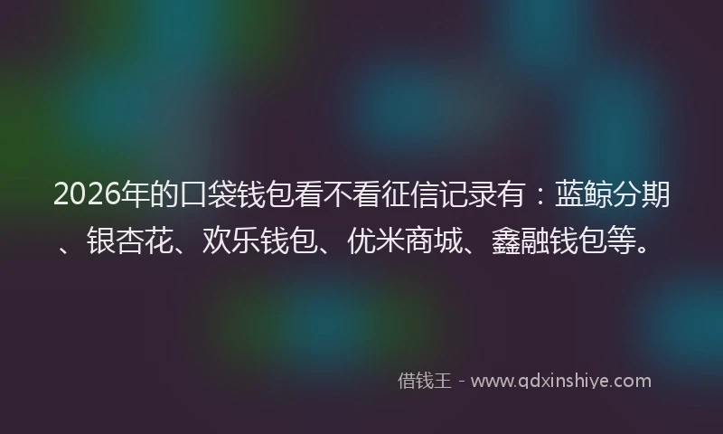 2026年的口袋钱包看不看征信记录有:蓝鲸分期、银杏花、欢乐钱包、优米商城、鑫融钱包等。