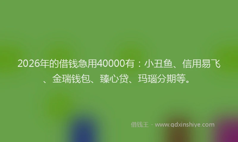 2026年的借钱急用40000有：小丑鱼、信用易飞、金瑞钱包、臻心贷、玛瑙分期等。