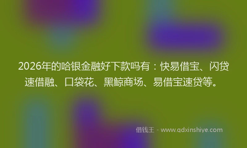 2026年的哈银金融好下款吗有：快易借宝、闪贷速借融、口袋花、黑鲸商场、易借宝速贷等。