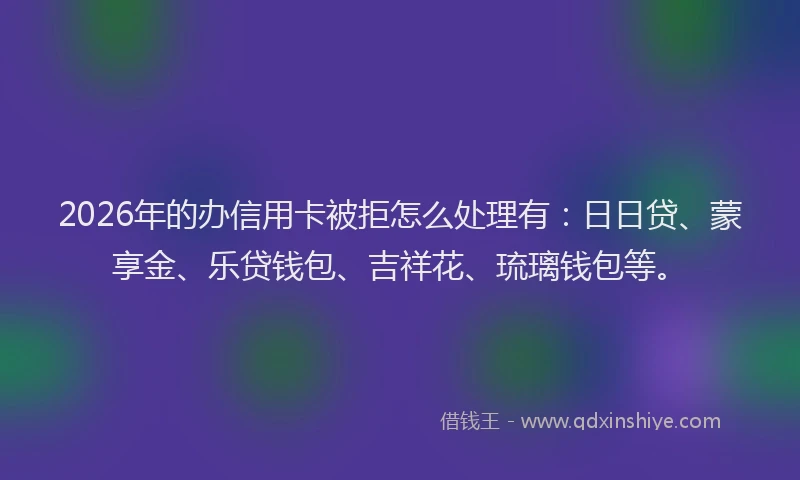 2026年的办信用卡被拒怎么处理有：日日贷、蒙享金、乐贷钱包、吉祥花、琉璃钱包等。