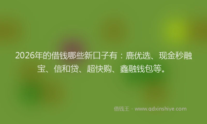 2026年的借钱哪些新口子有：鹿优选、现金秒融宝、信和贷、超快购、鑫融钱包等。