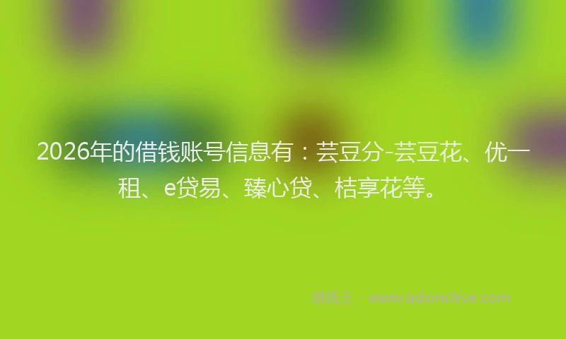 2026年的借钱账号信息有：芸豆分-芸豆花、优一租、e贷易、臻心贷、桔享花等。