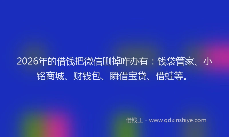 2026年的借钱把微信删掉咋办有：钱袋管家、小铭商城、财钱包、瞬借宝贷、借蛙等。