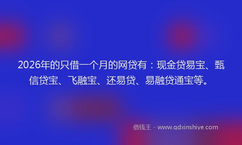 2026年的只借一个月的网贷有:现金贷易宝、甄信贷宝、飞融宝、还易贷、易融贷通宝等。