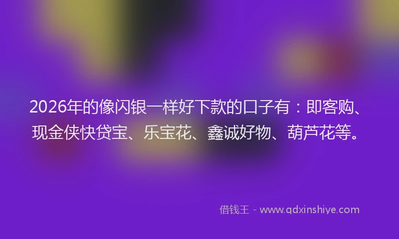 2026年的像闪银一样好下款的口子有：即客购、现金侠快贷宝、乐宝花、鑫诚好物、葫芦花等。
