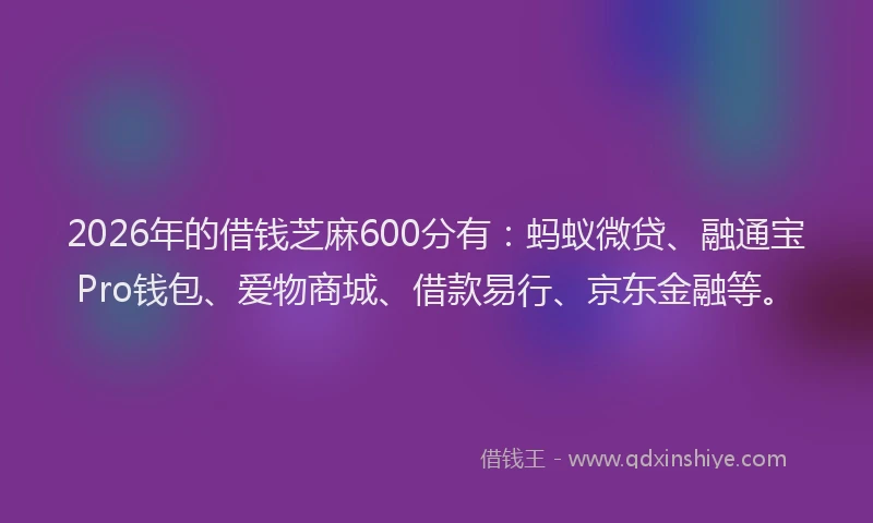 2026年的借钱芝麻600分有：蚂蚁微贷、融通宝Pro钱包、爱物商城、借款易行、京东金融等。