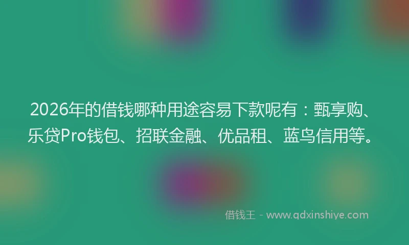 2026年的借钱哪种用途容易下款呢有:甄享购、乐贷Pro钱包、招联金融、优品租、蓝鸟信用等。