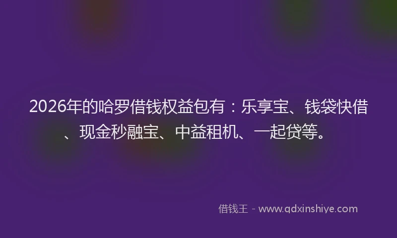 2026年的哈罗借钱权益包有：乐享宝、钱袋快借、现金秒融宝、中益租机、一起贷等。