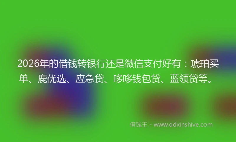 2026年的借钱转银行还是微信支付好有：琥珀买单、鹿优选、应急贷、哆哆钱包贷、蓝领贷等。