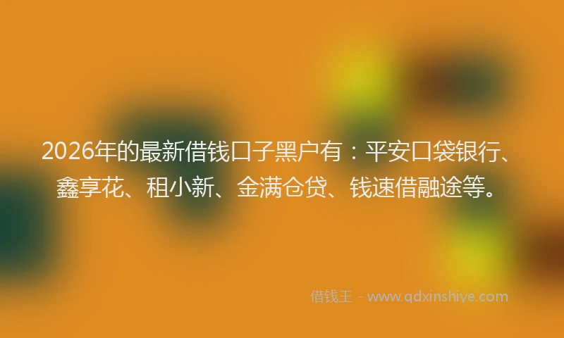 2026年的最新借钱口子黑户有：平安口袋银行、鑫享花、租小新、金满仓贷、钱速借融途等。