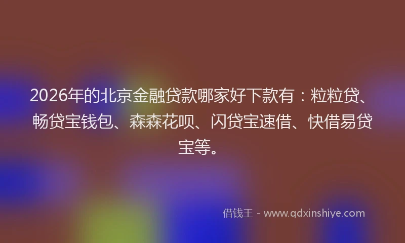 2026年的北京金融贷款哪家好下款有：粒粒贷、畅贷宝钱包、森森花呗、闪贷宝速借、快借易贷宝等。