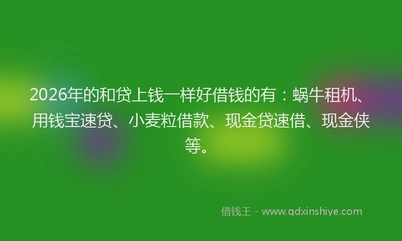 2026年的和贷上钱一样好借钱的有:蜗牛租机、用钱宝速贷、小麦粒借款、现金贷速借、现金侠等。