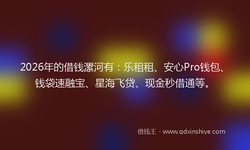2026年的借钱漯河有:乐租租、安心Pro钱包、钱袋速融宝、星海飞贷、现金秒借通等。
