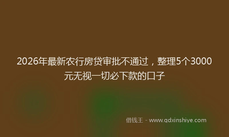 2026年最新农行房贷审批不通过,整理5个3000元无视一切必下款的口子