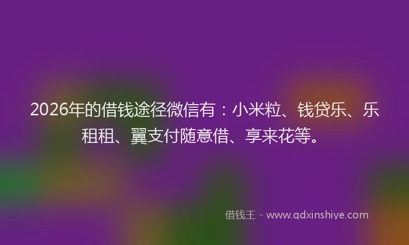 2026年的借钱途径微信有：小米粒、钱贷乐、乐租租、翼支付随意借、享来花等。