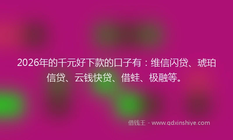 2026年的千元好下款的口子有：维信闪贷、琥珀信贷、云钱快贷、借蛙、极融等。