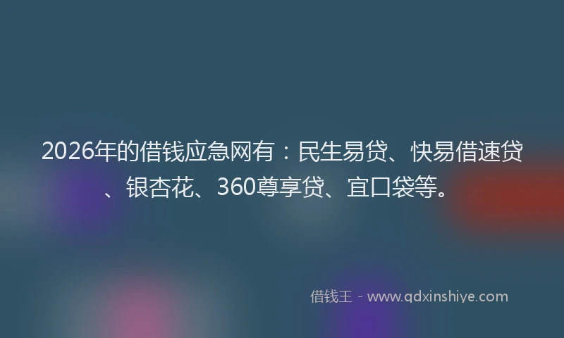 2026年的借钱应急网有:民生易贷、快易借速贷、银杏花、360尊享贷、宜口袋等。