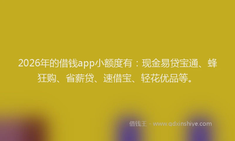 2026年的借钱app小额度有:现金易贷宝通、蜂狂购、省薪贷、速借宝、轻花优品等。