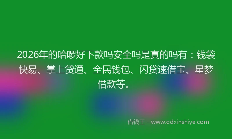 2026年的哈啰好下款吗安全吗是真的吗有:钱袋快易、掌上贷通、全民钱包、闪贷速借宝、星梦借款等。