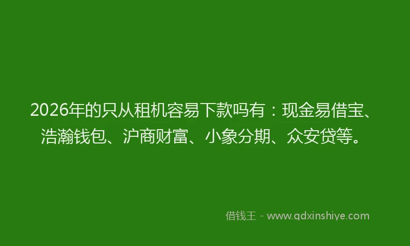 2026年的只从租机容易下款吗有:现金易借宝、浩瀚钱包、沪商财富、小象分期、众安贷等。
