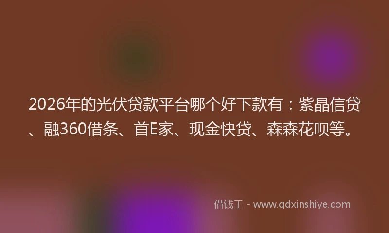 2026年的光伏贷款平台哪个好下款有：紫晶信贷、融360借条、首E家、现金快贷、森森花呗等。