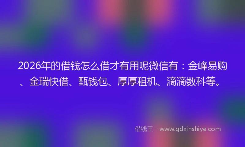 2026年的借钱怎么借才有用呢微信有:金峰易购、金瑞快借、甄钱包、厚厚租机、滴滴数科等。