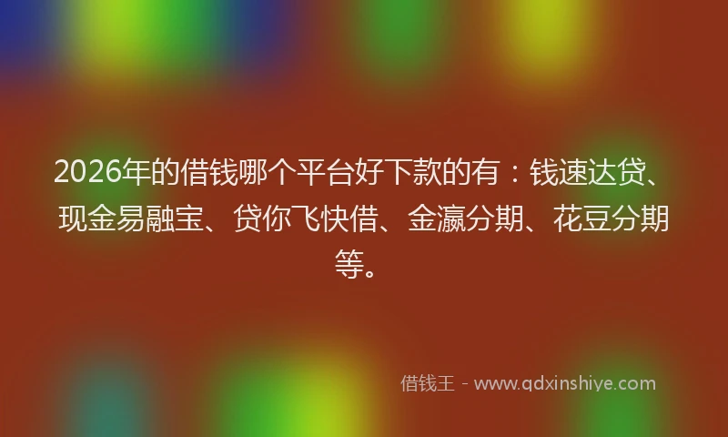 2026年的借钱哪个平台好下款的有:钱速达贷、现金易融宝、贷你飞快借、金瀛分期、花豆分期等。
