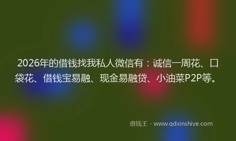 2026年的借钱找我私人微信有：诚信一周花、口袋花、借钱宝易融、现金易融贷、小油菜P2P等。
