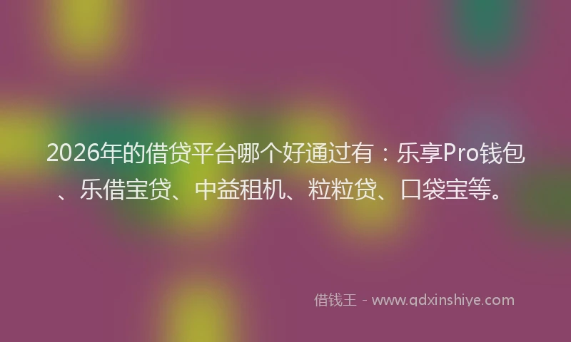 2026年的借贷平台哪个好通过有：乐享Pro钱包、乐借宝贷、中益租机、粒粒贷、口袋宝等。