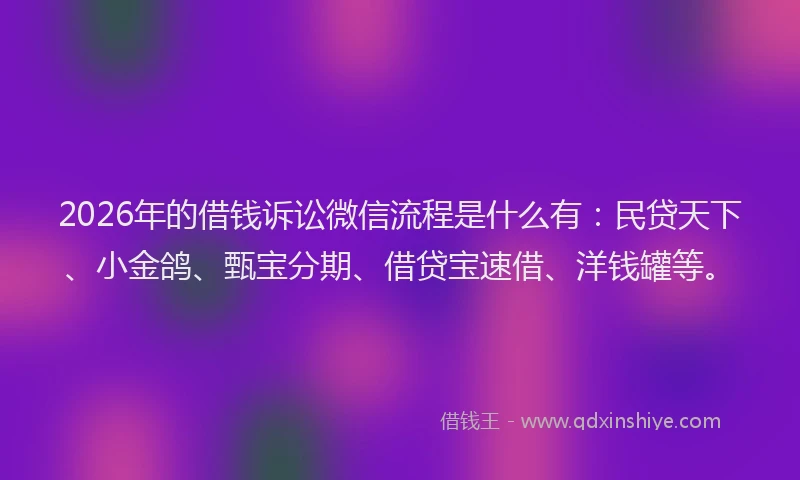 2026年的借钱诉讼微信流程是什么有:民贷天下、小金鸽、甄宝分期、借贷宝速借、洋钱罐等。