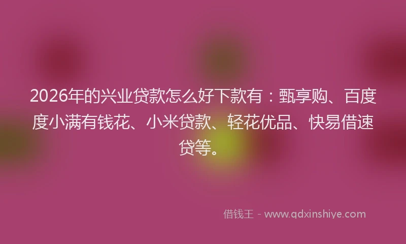 2026年的兴业贷款怎么好下款有：甄享购、百度度小满有钱花、小米贷款、轻花优品、快易借速贷等。