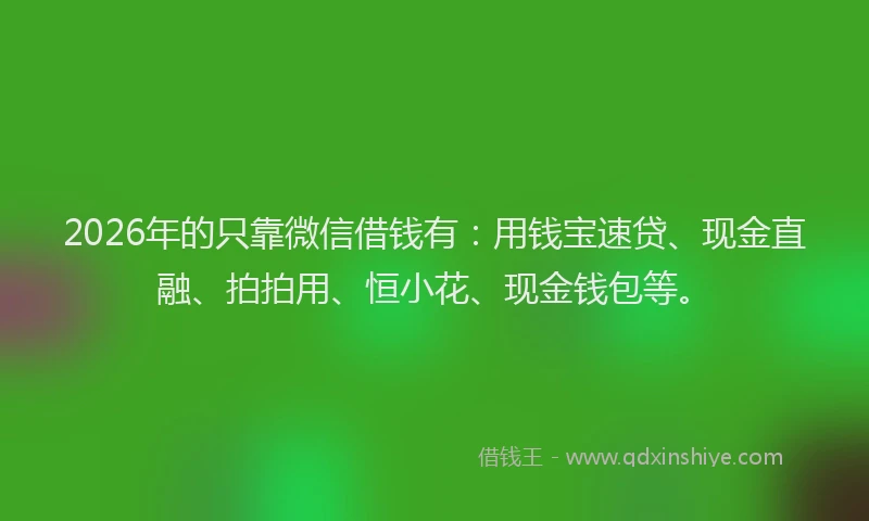 2026年的只靠微信借钱有:用钱宝速贷、现金直融、拍拍用、恒小花、现金钱包等。