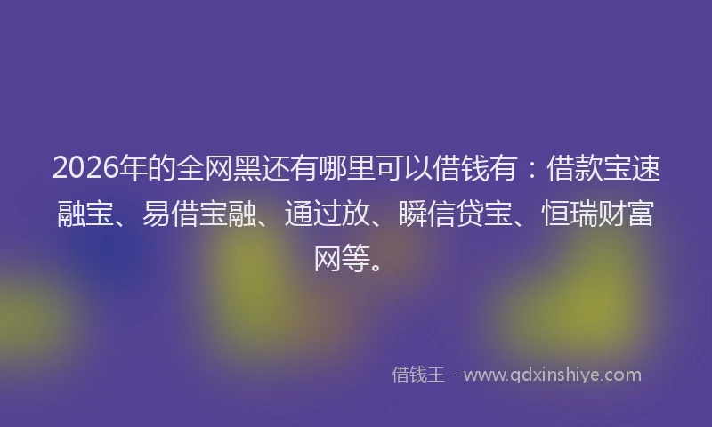 2026年的全网黑还有哪里可以借钱有:借款宝速融宝、易借宝融、通过放、瞬信贷宝、恒瑞财富网等。