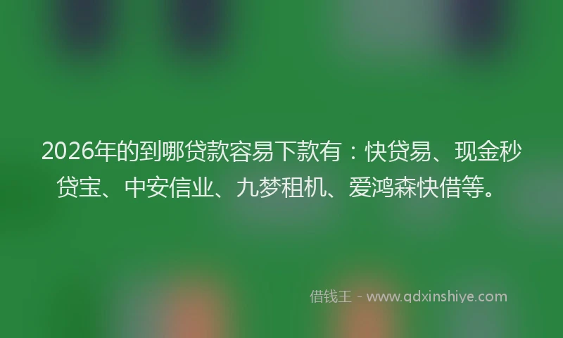 2026年的到哪贷款容易下款有：快贷易、现金秒贷宝、中安信业、九梦租机、爱鸿森快借等。