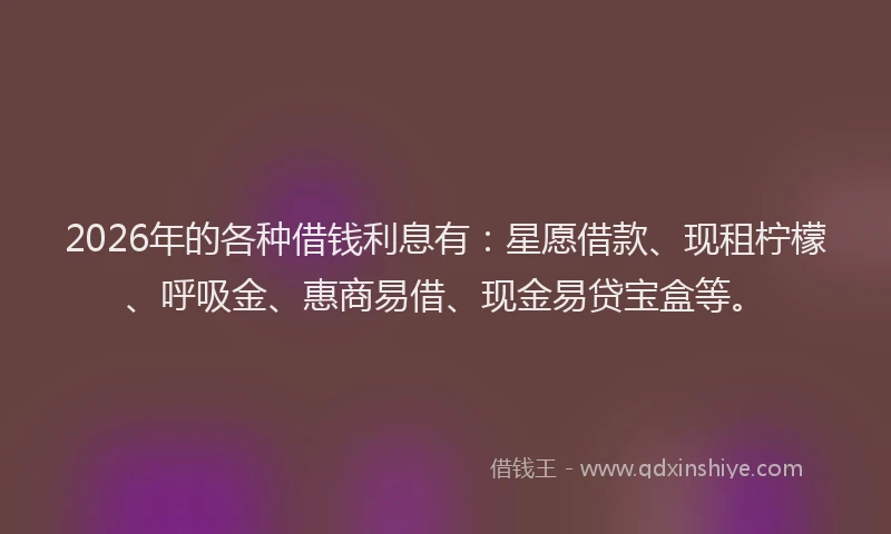 2026年的各种借钱利息有：星愿借款、现租柠檬、呼吸金、惠商易借、现金易贷宝盒等。