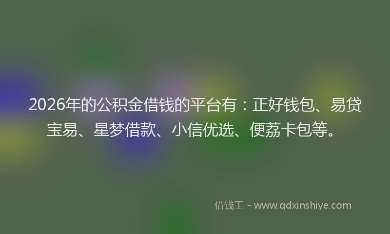 2026年的公积金借钱的平台有：正好钱包、易贷宝易、星梦借款、小信优选、便荔卡包等。