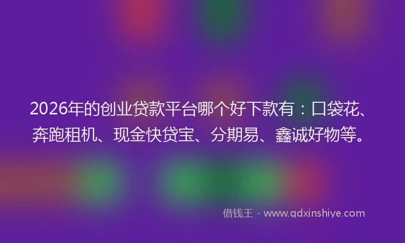 2026年的创业贷款平台哪个好下款有:口袋花、奔跑租机、现金快贷宝、分期易、鑫诚好物等。