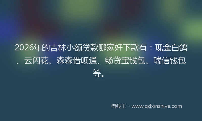 2026年的吉林小额贷款哪家好下款有:现金白鸽、云闪花、森森借呗通、畅贷宝钱包、瑞信钱包等。