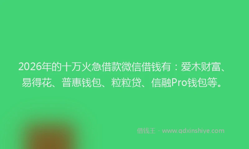 2026年的十万火急借款微信借钱有:爱木财富、易得花、普惠钱包、粒粒贷、信融Pro钱包等。