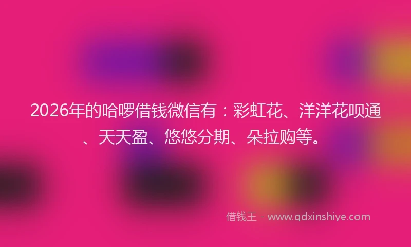 2026年的哈啰借钱微信有:彩虹花、洋洋花呗通、天天盈、悠悠分期、朵拉购等。