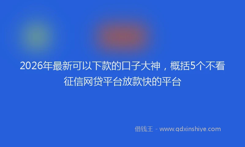 2026年最新可以下款的口子大神，概括5个不看征信网贷平台放款快的平台