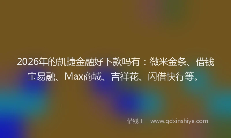 2026年的凯捷金融好下款吗有:微米金条、借钱宝易融、Max商城、吉祥花、闪借快行等。