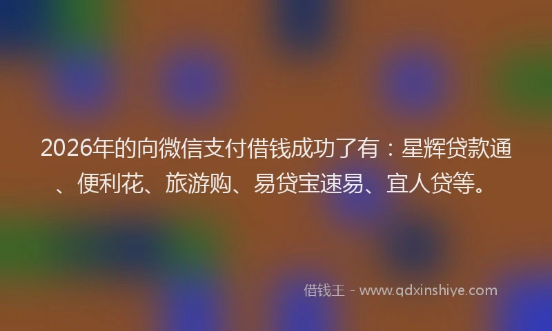 2026年的向微信支付借钱成功了有：星辉贷款通、便利花、旅游购、易贷宝速易、宜人贷等。